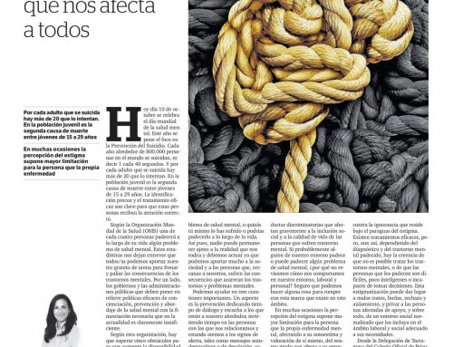Artículo publicado en el Diario de Tarragona: Salud mental, una cuestión que nos afecta a todos